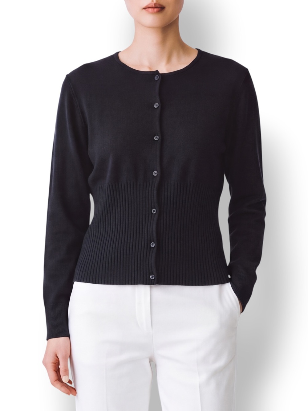 Vintage 90s Emanuel Ungaro Liberté Black Ribbed Cardigan Sweater Large
